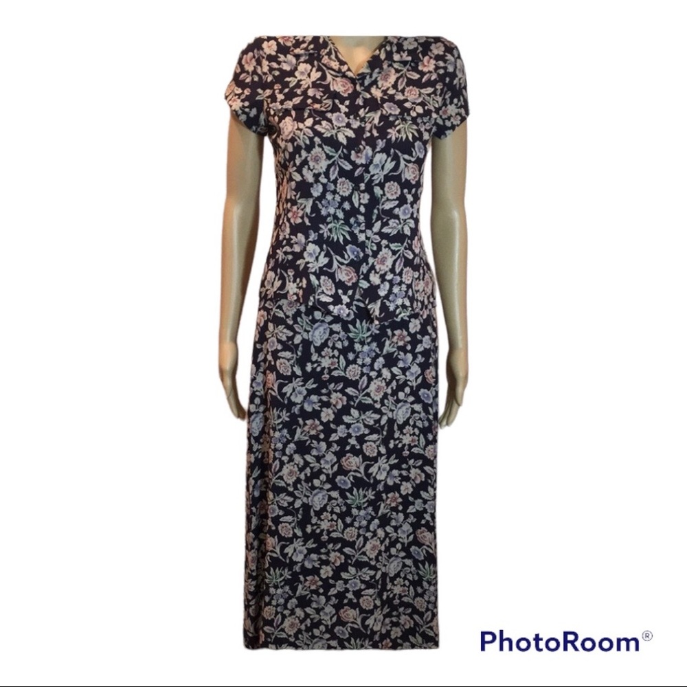 Jones of New York 2 pc Blue Floral Silk Dress